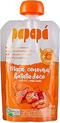 Papapá, Papinha Orgânica de Frutas, Sabor Maçã, Cenoura e Batata Doce, 100g, Sem Açúcar Adicionado, Ingredientes Naturais