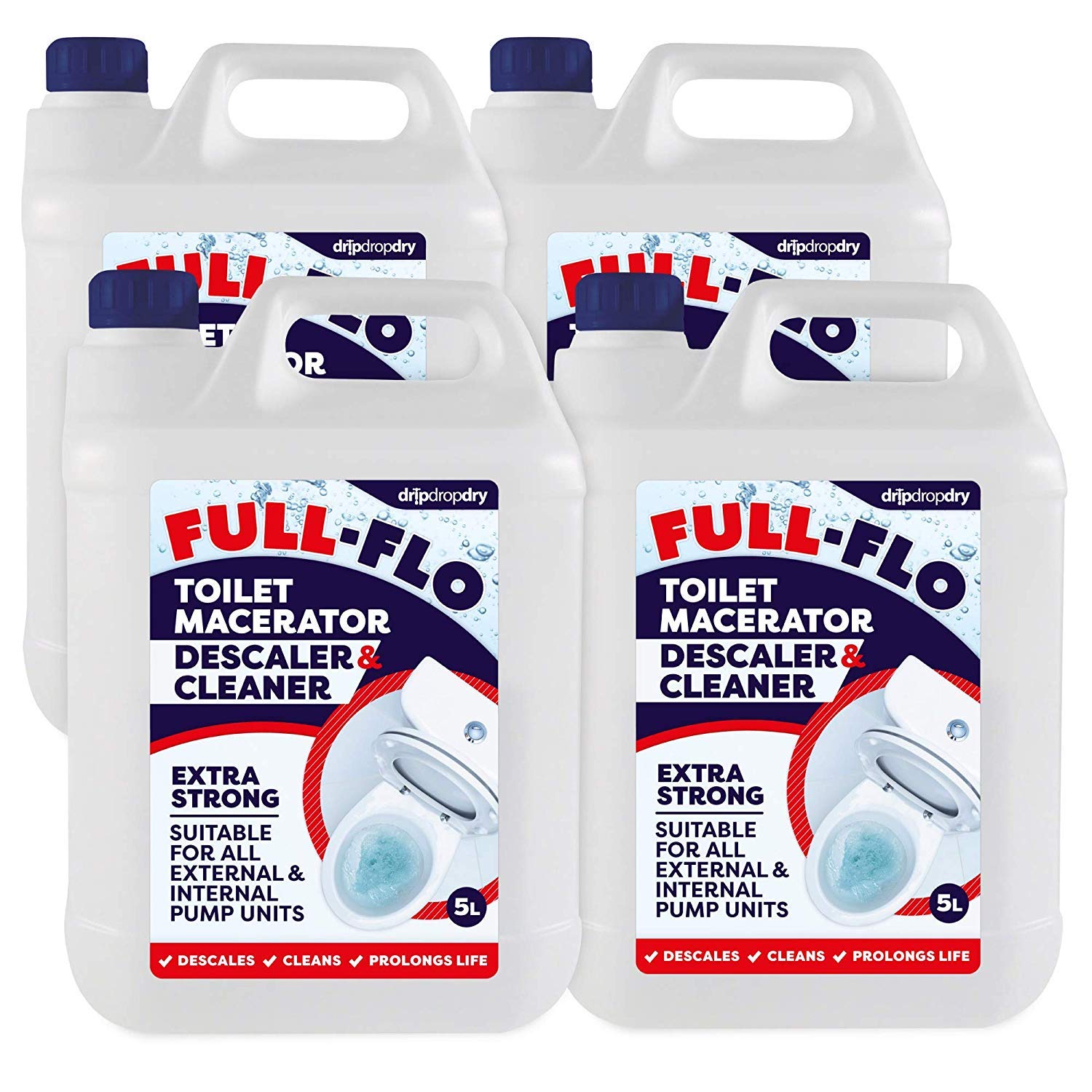 Dripdropdry Full-Flo Toilet Macerator Descaler & Cleaner – Extra Strong - Suitable For All Pump Units Including Saniflo (20L)