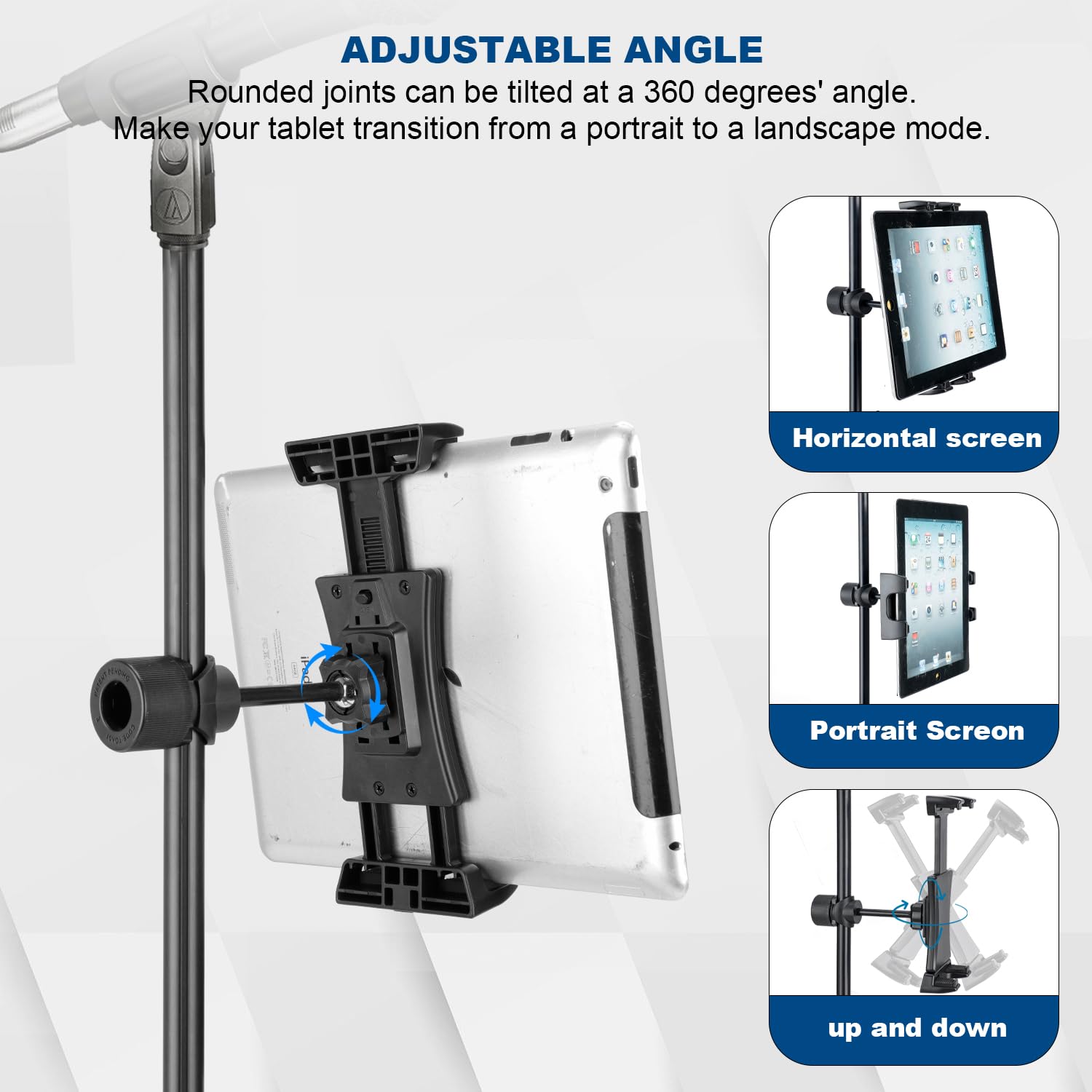 Koolehaoda Supporto per tablet per microfono, girevole 360°, universale, compatibile iPad 4,7-12,9 pollici
