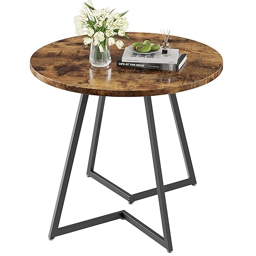 VECELO Round Dining Room Table with Wood Grain Tabletop and