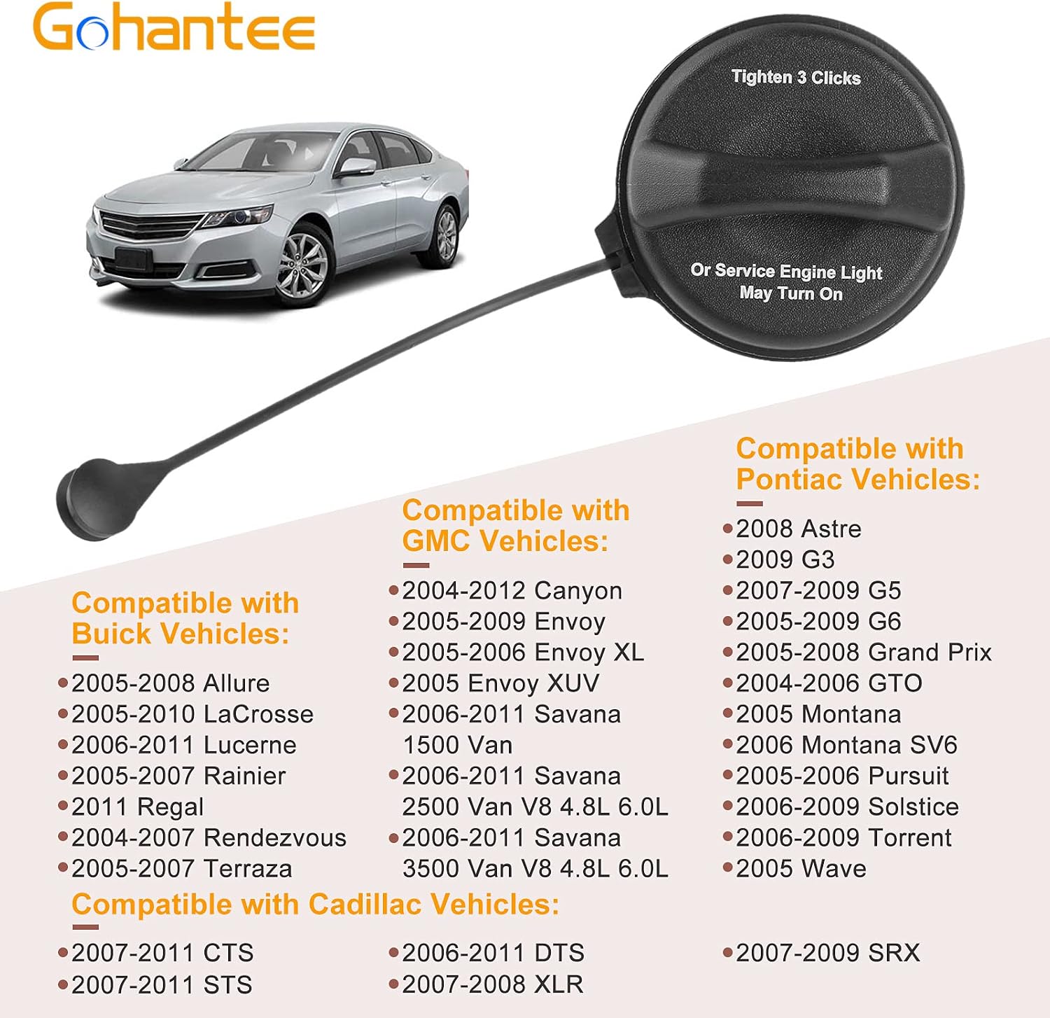Gas Cap 95995094 Fuel Tank Cap Compatible with Buick Cadillac Chevrolet GMC Pontiac Hummer Saturn-2005-2010 LaCrosse Cobalt Equinox 2004-2011 Aveo 2006-2012 Impala 2004-2012 Malibu and More