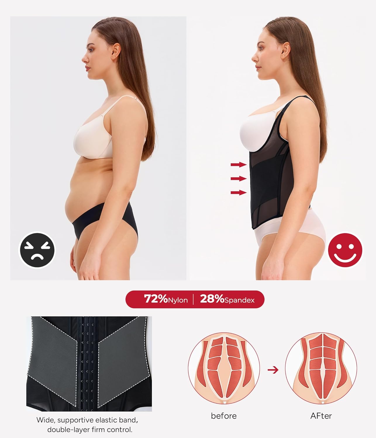 Nebility Waist Trainer for Women Corset Shapewear Tummy Control Body Shaper Top Waist Cincher Girdle with Adjustable Straps - Image 2