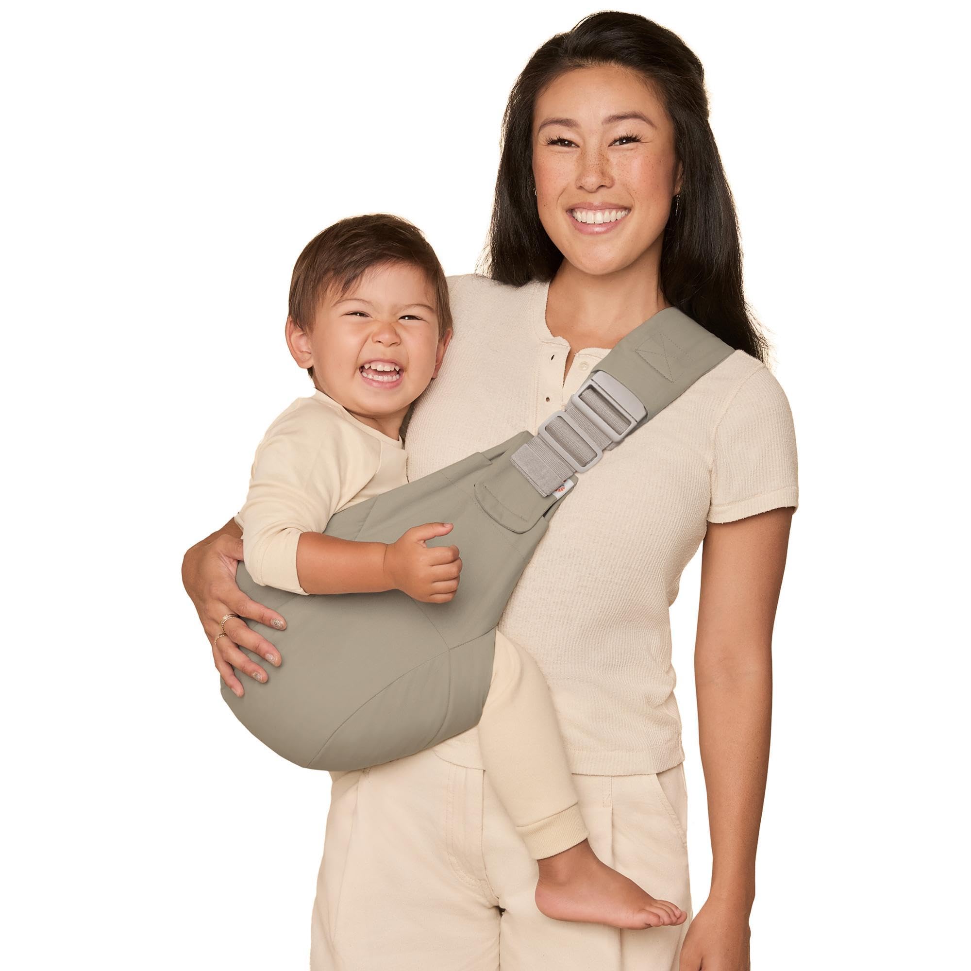 Mochila portabebés Ergobaby Upsie Sling, mochila ergonómica para bebés y niños pequeños a partir de 6 meses (7,7-20,4 kg), cambio espontáneo entre caminar y ser llevado en brazos, Soft Olive