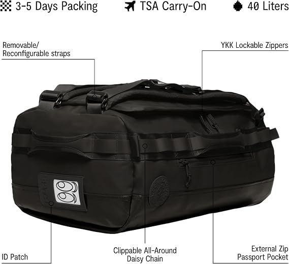 Baboon to the Moon Go-Bag Duffle Bag, Black, SMALL (40L), New Go-bag Small