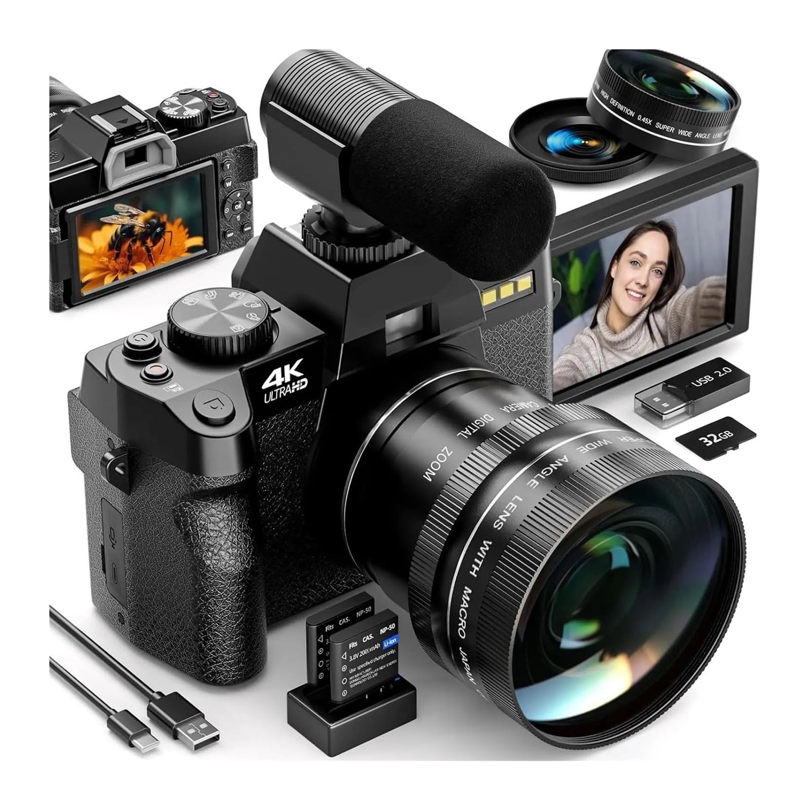 4K Digital Cameras for Photography, 48 MP Camera, Travel Cameras for Vlogs with 16x Digital Zoom, 180° Flip Screen and 52mm Macro Lens.-image-49