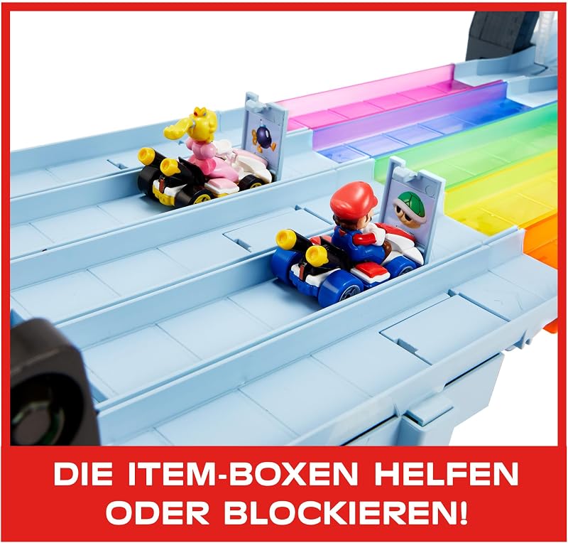 Hot Wheels Mario Kart Versenyautó Pálya Szivárványszínekben, 2 Autóval (Mario & King Boo), Fény és Hangeffektekkel, 2.5m Hosszú, 4 Évtől