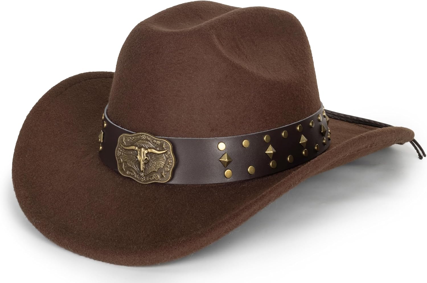 Women & Men Felt Western Cowboy Hat Classic Roll Up Brim Belt Buckle Cowgirl Fedora (M)