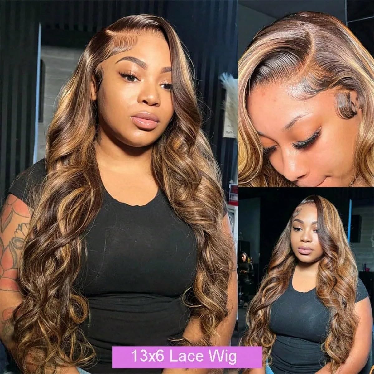 28 Inch 13x6 Lace Front Wigs Human Hair Highlight Ombre Lace Front Wig Human Hair Honey Blonde Colored Hd Body Wave Wig for Women Pre Plucked Glueless Lace Frontal Wigs 180 Density P4/27