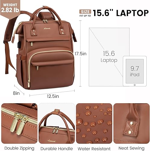 Miniatura 10 de LOVEVOOK Mochila para laptop para mujer, mochila para mujer a la moda, Rojo Marrón, 15,6 pulg., Mochilas de viaje
