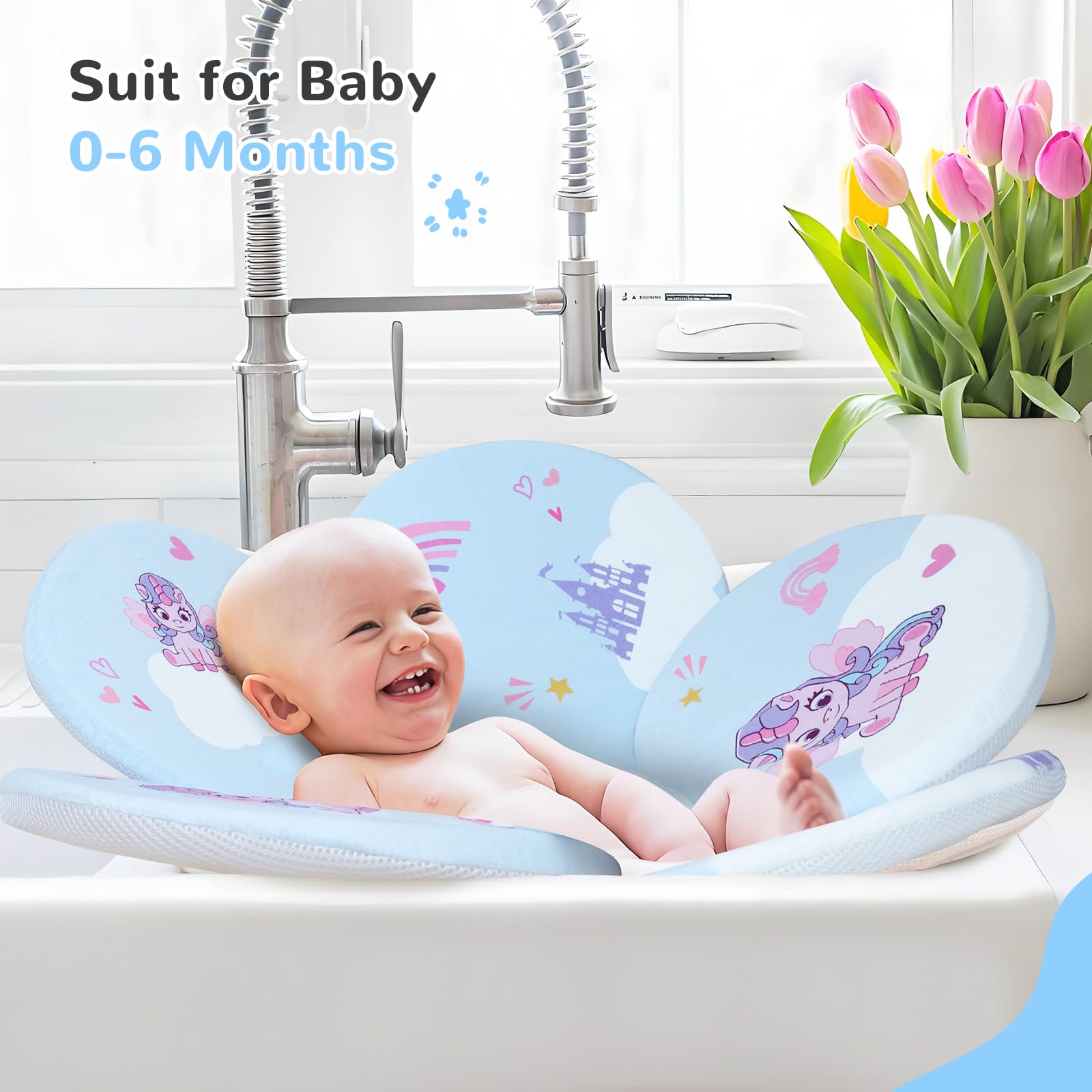 YooxArmor Alfombra de Baño para Bebé, Cojín Suave Antideslizante para Bañera, Colchón de Baño Recién Nacido 0-6 Meses, Almohada de Baño Portátil para Lactantes, Tapete de Baño Lavable