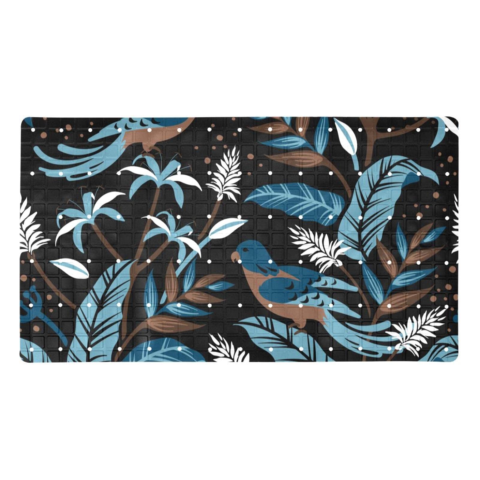 Tapis de douche antidérapant foncé motif oiseaux lavable en machine pour baignoire