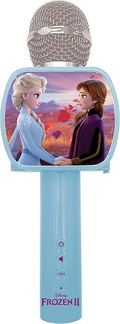 LEXIBOOK MIC240FZ Disney Frozen 2 Elsa Anna Olaf Bluetooth Microphone with Voice Changer Function, Phone Holder Included, Built-in Speaker, Blue