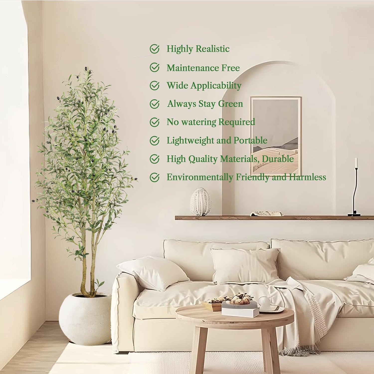 Alupssuc 6FT Artificial Olive Tree Big tall Fake Plants, 6 Feet Artificial Olive Silk Plants Indoors with Curved Trunk in Pots, Fake Tree for Home Office Living Room Indoor Outdoor Decor, 180cm