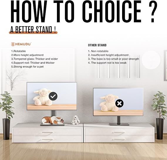 Universal Swivel TV Stand - Table Top TV Stand for 27-60 inch LCD LED TVs - Height Adjustable TV Base Stand with Tempered Glass Base & Wire Management, VESA 400x400mm HT06B-002