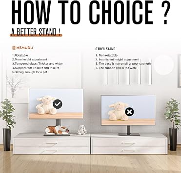 Universal Swivel TV Stand - Table Top TV Stand for 27-60 inch LCD LED TVs - Height Adjustable TV Base Stand with Tempered Glass Base & Wire Management, VESA 400x400mm HT06B-002