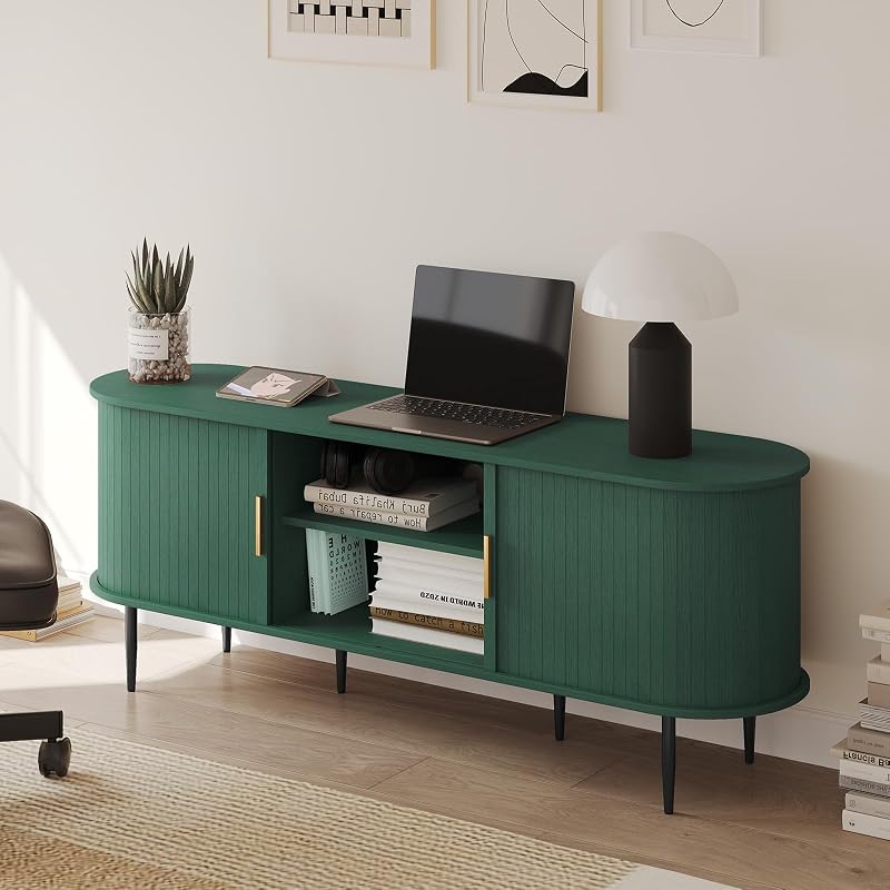 ARTPOWER 63" Modern TV Stand with Sliding Doors for TVs up to 70", Green image 3