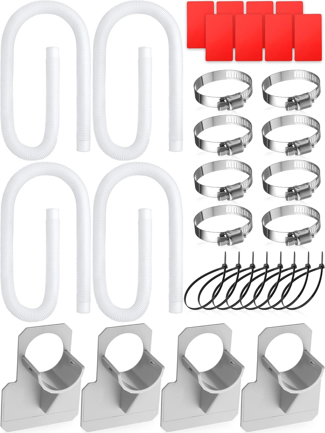 4 Sets Pool Pump Replacement Hose for Above Ground Pools 1.25" Diameter Replacement Hose 59" Long and Pool Pipe Holders Compatible with Filter Pumps 330, 530, 1000 GPH(Griege)