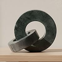 SagebrookHome Marble Double Ring Sculpture - Modern 6" Green Black Home Office Decor Statue for Shelves, Coffee Tables & Living Room
