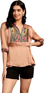 GIIRA Madhubani Muse Satin Top for Women, Puff Sleeves, Johnny Collar, Indo Western Price In India
