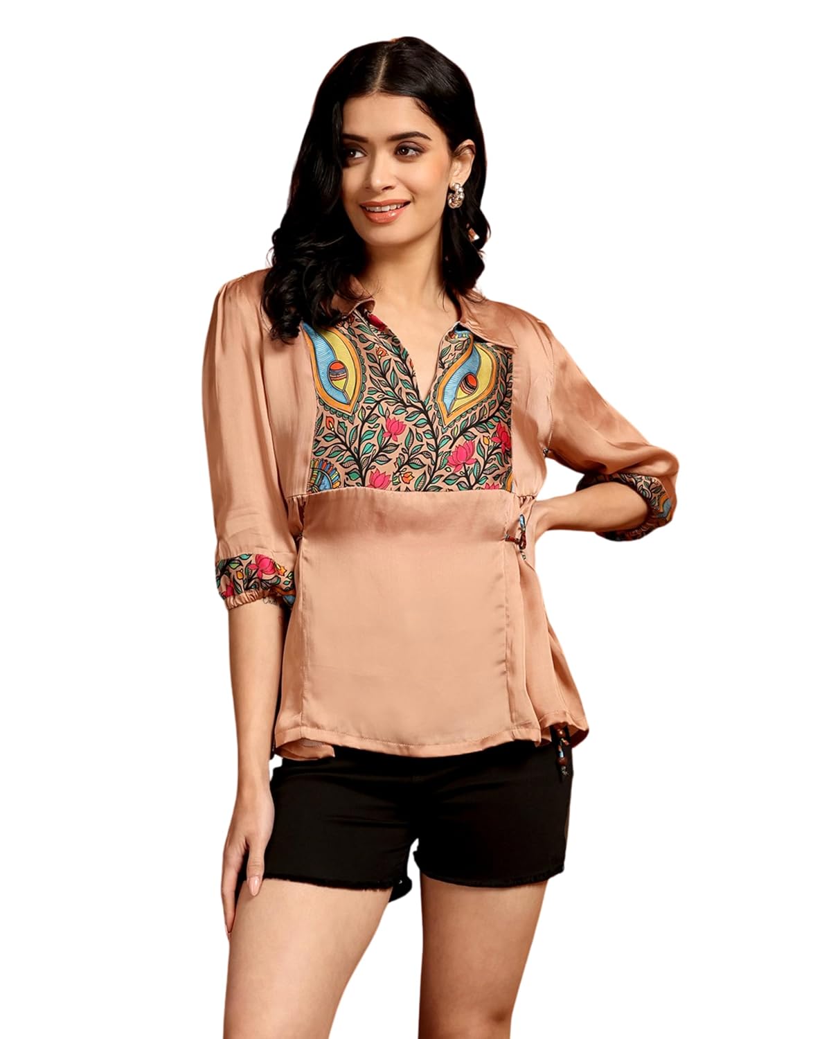 GIIRA Madhubani Muse Satin Top for Women, Puff Sleeves, Johnny Collar, Indo Western - Review, Price and Buying Guide