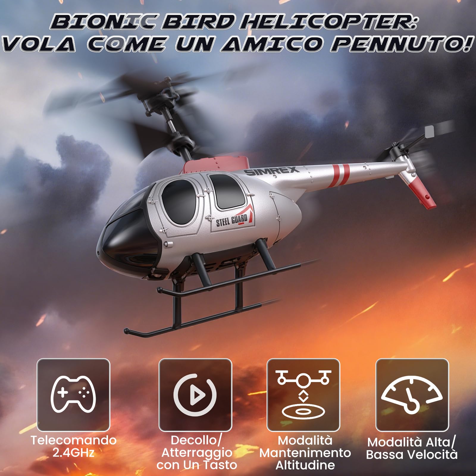 SIMREX Elicottero, elicottero telecomandato 2.4 GHz, 2 modalità di velocità con 20 minuti di volo, elicottero rc, mantiene l'altezza di volo, giocattolo elicottero per ragazzi e ragazze, il migliore