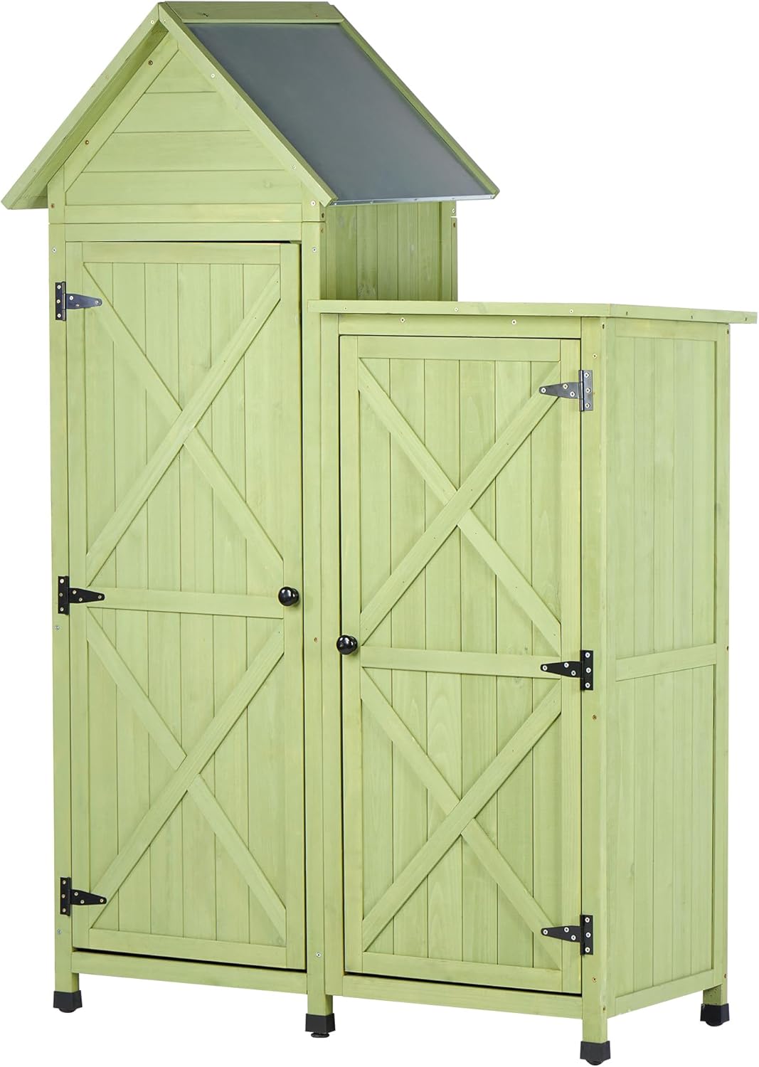 Wooden Outdoor Storage Cabinet Set,Waterproof Metal Roof & Wooden Vertical Design, Garden Tool Shed with Multiple Shelves for Patio, Backyard, Lawn, Yard,Green
