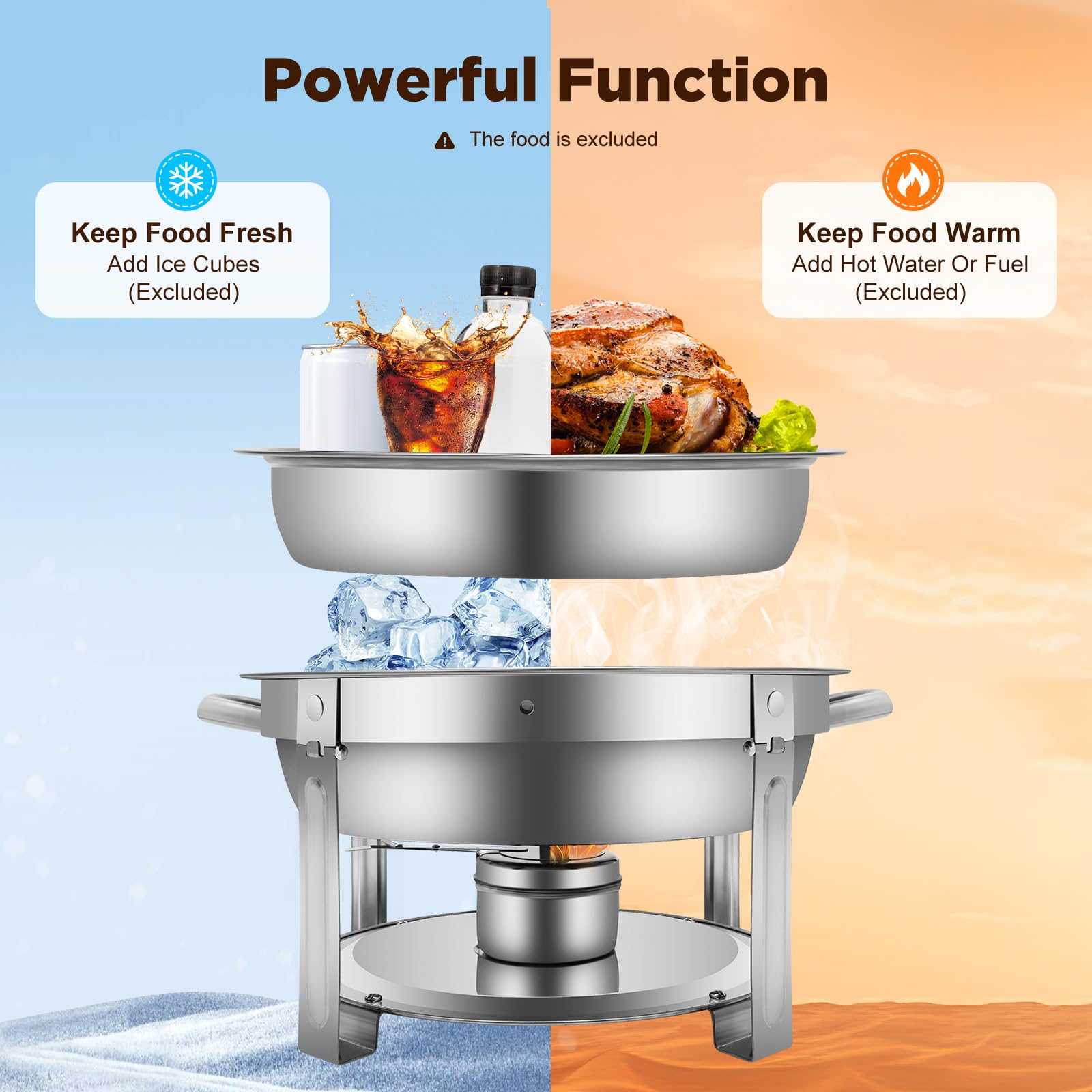 Contenitore termico per alimenti, 7,5 l, in acciaio inox, rotondo, con coperchio, accessorio per catering, per hotel, buffet, ristoranti, riunioni di famiglia
