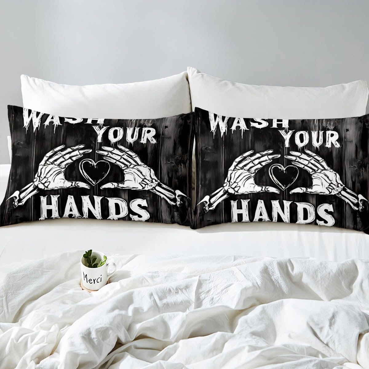jejeloiu Gothic Bedding Set 2Pcs Toddler Size Kids Skull Comforter Cover for Boys Girls Love Pattern Duvet Cover Soft Lightweight,Microfiber,No Stuffing