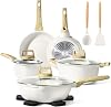 GiPP Pots and Pans Set Non Stick - 14 Piece White Ceramic Kitchen Cookware Sets Nonstick Induction Cookware Non-Toxic Cooking Pan Set with Silicone Spatula&Spoon, PFOS and PFOA Free (White, 14PCS)