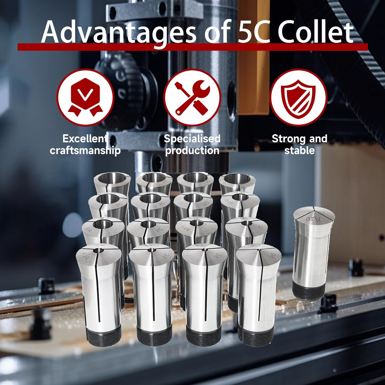 findmall 5C Collet Set 17 Piece 1/16-1-1/16 Inch By 16Ths