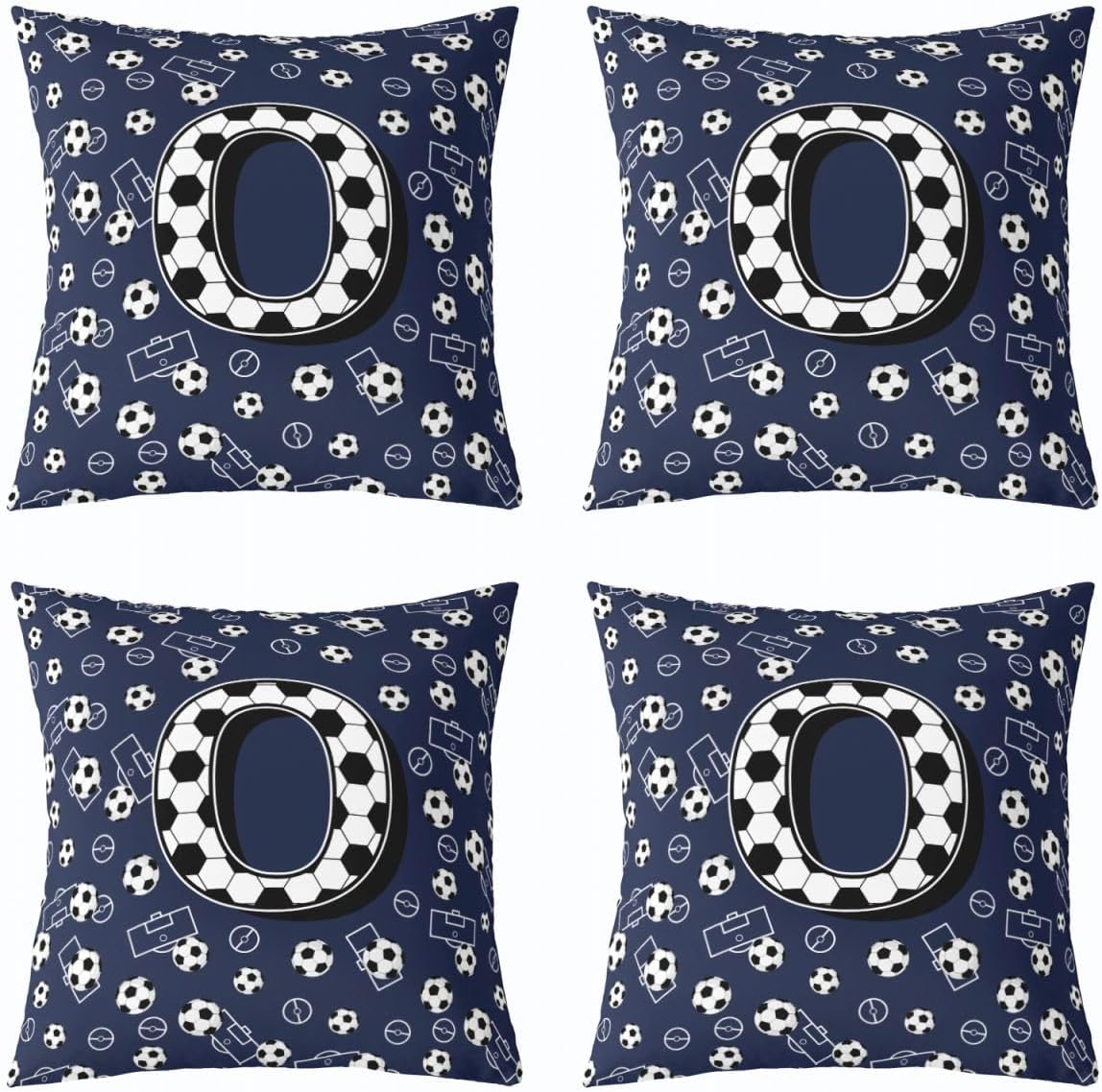 Alphabet Letter Soccer Throw Pillow Covers 16x16 Modern Football Personalized Initial O Cushion Cover Ball Sport Gaming Room Decorative Throw Pillow Case Monogrammed Soccer Court Home Decor image 3