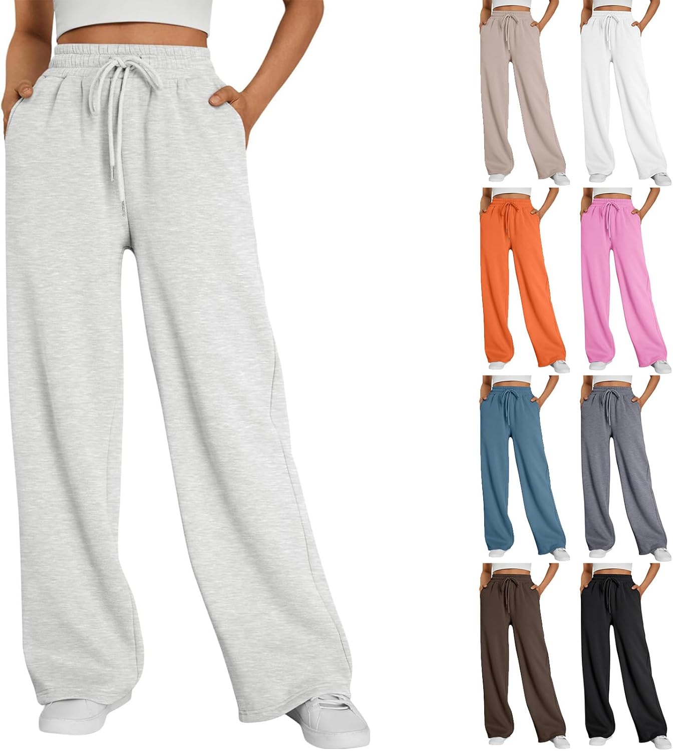 Wide Leg Sweatpants Women Drawstring High Waisted Y2k Baggy Straight Leg Sweat Pants with Pockets Comfy Lounge Pants