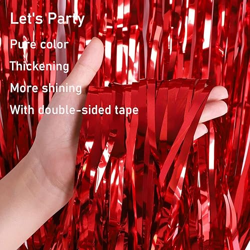 Miniatura 3 de Cortinas rojas de flecos de papel de aluminio de Navidad, 3 piezas de 3.3 x 6.6 pies, decoración de fiesta de Navidad, telón de fondo de cabina de