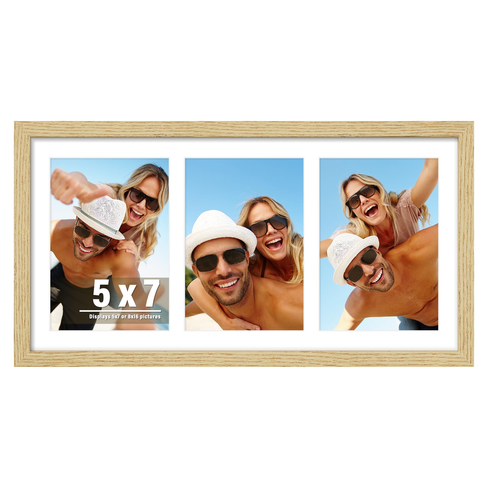 DUENPY 8x16 Collage Picture Frame, Made of Natural Solid Wooden Picture Frames, Displays 3 Picture Frames 5x7, or 8x16 (Without Mat) Wall Decor, Wall Hanging, Solid Color.