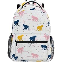 OTVEE Monkeys Pastel Spring Ribbon Style Kids Backpack for Boys Girls, Cute Preschool Kindergarten School Bookbag with Side Mesh Pockets, Small Lightweight Toddler Travel Rucksack for 7-18 Years Old S