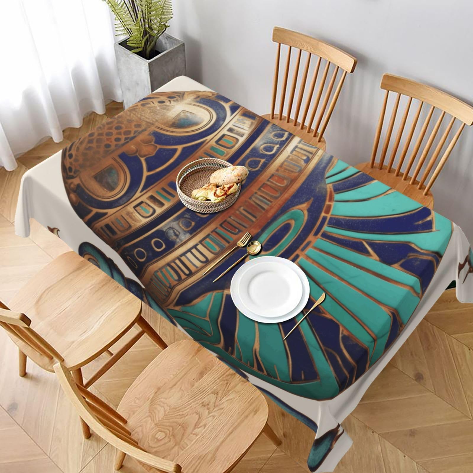 WPKJU Egyptian Scarab Printed Tablecloth 60x90 in Water Resistant Table Cover Washable Rectangle Table Cloth for Dining Tables