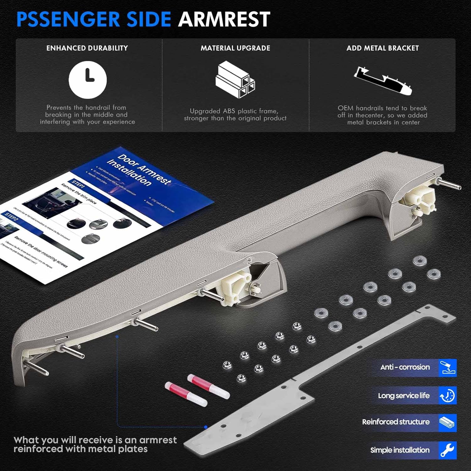 22818471 Front Right Passenger Side Armrest Repair Kit Fit for Chevy Silverado 1500 2500HD 3500HD 2010-2014 For GMC Sierra 1500 2500 HD 3500 HD 2010-2014 Door Panel with Release Handle Below Armrest