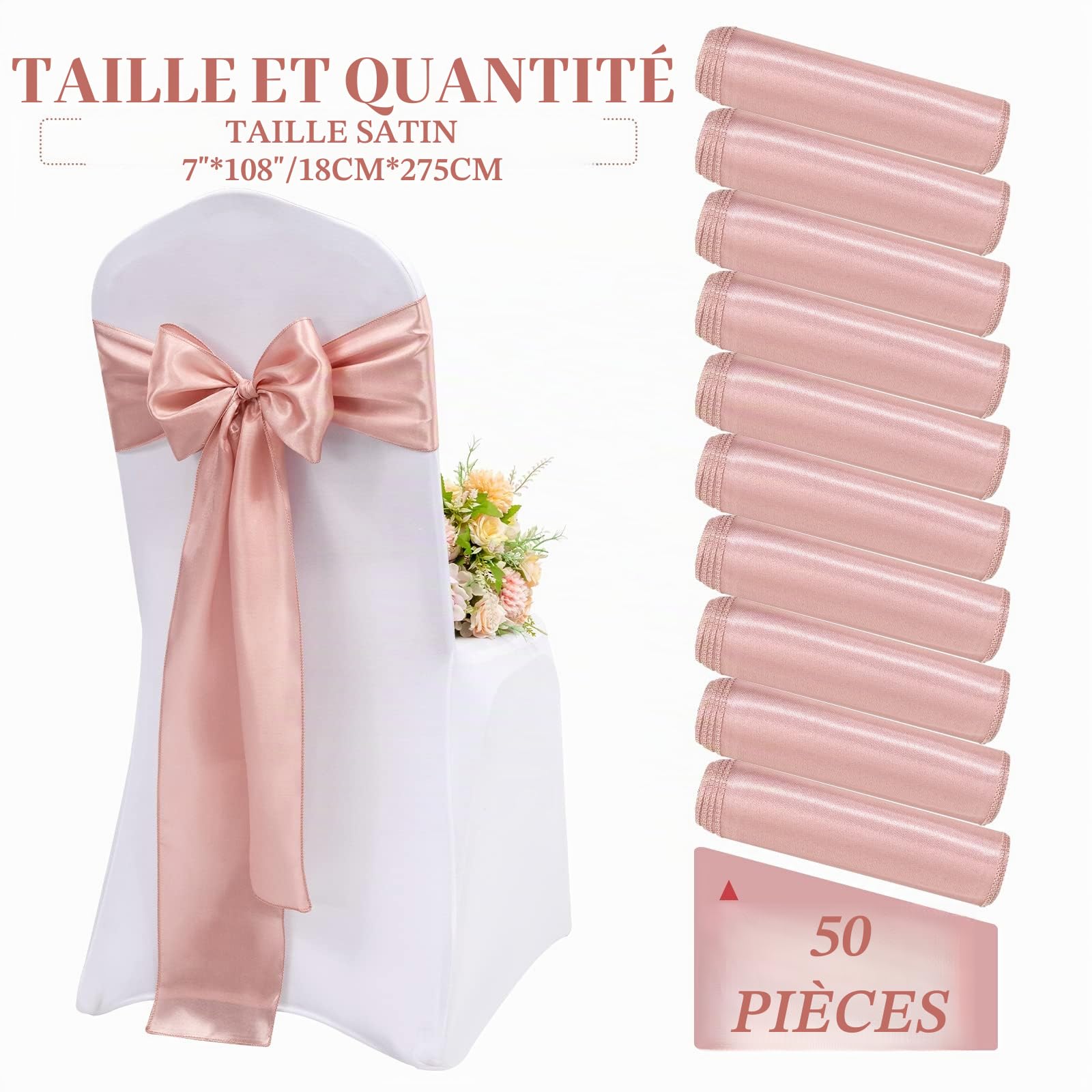 Teruntrue 50 Pièces Écharpes de Chaise en Satin Or Rose Chaise Décorative Arc Conçu Couverture de Chaise Écharpes de Chaise pour Réception de Mariage Hôtel Maison Décoration de Cuisine (Or Rose)