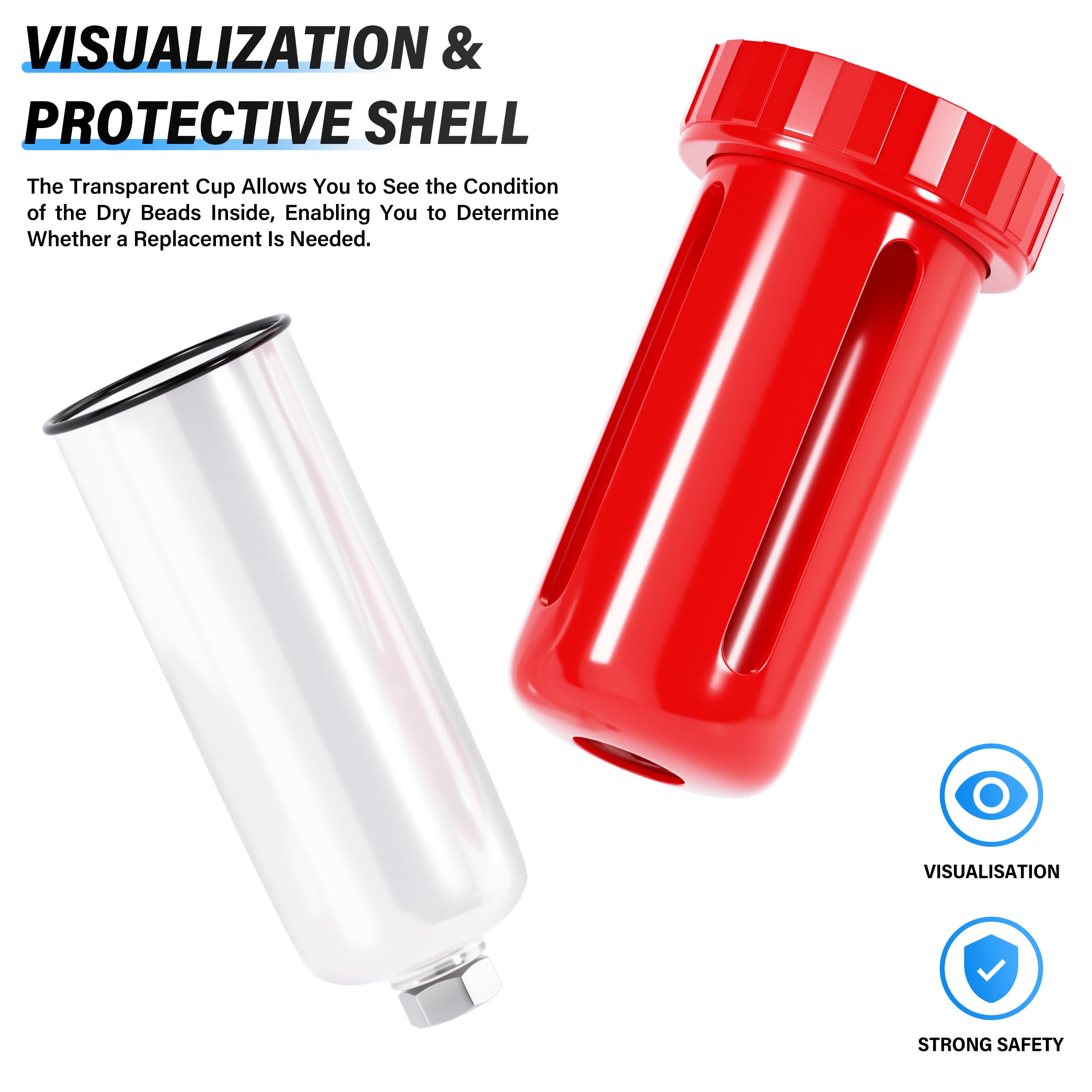 TAILONZ NEUMATIC 0-150PSI Secador de aire de aleación de aluminio NPT de 1/4 pulgadas, secador de aire compresor, separador de vapor de agua, tazón de polietileno