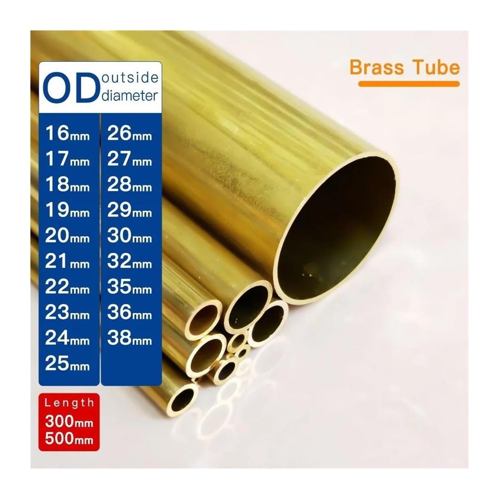 Brass Alloy Straight Round Tube OD 16‑38mm Length 300‑500mm