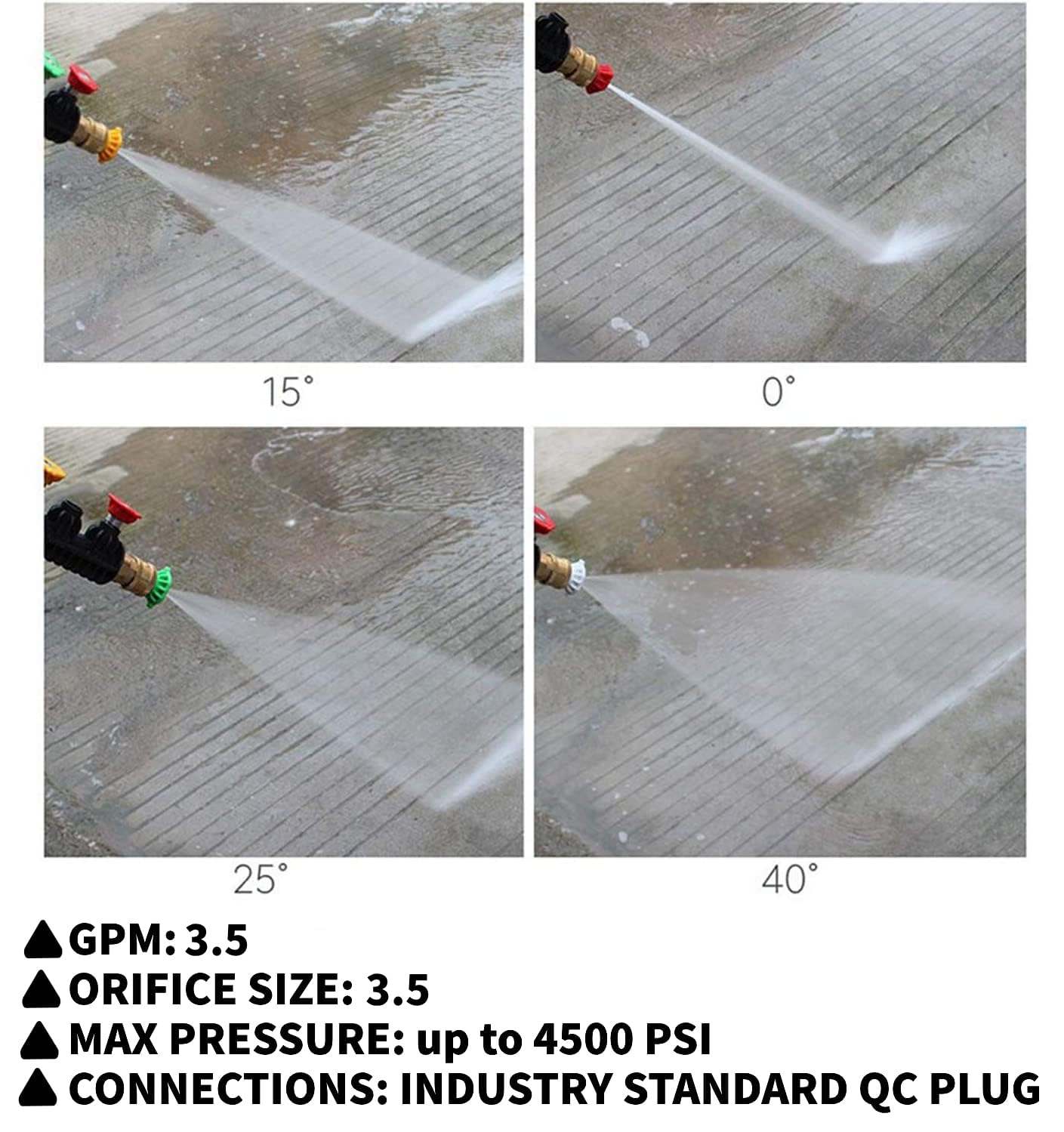 Końcówki do myjek ciśnieniowych Końcówki dysz do myjki ciśnieniowej 4500 PSI, uniwersalne różne stopnie (0,15、25、40、mydło) 1/10.2 cm szybkie połączenie, końcówki dysz myjki elektrycznej, zestaw
