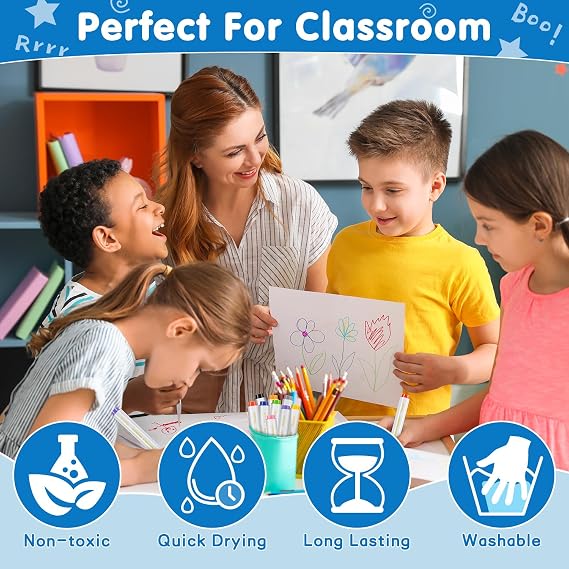 finenolo Washable Markers Bulk (360 Total), 36 Pack Coloring Markers for Teachers, Adults, Students, Classroom Supplies, 10 Colors