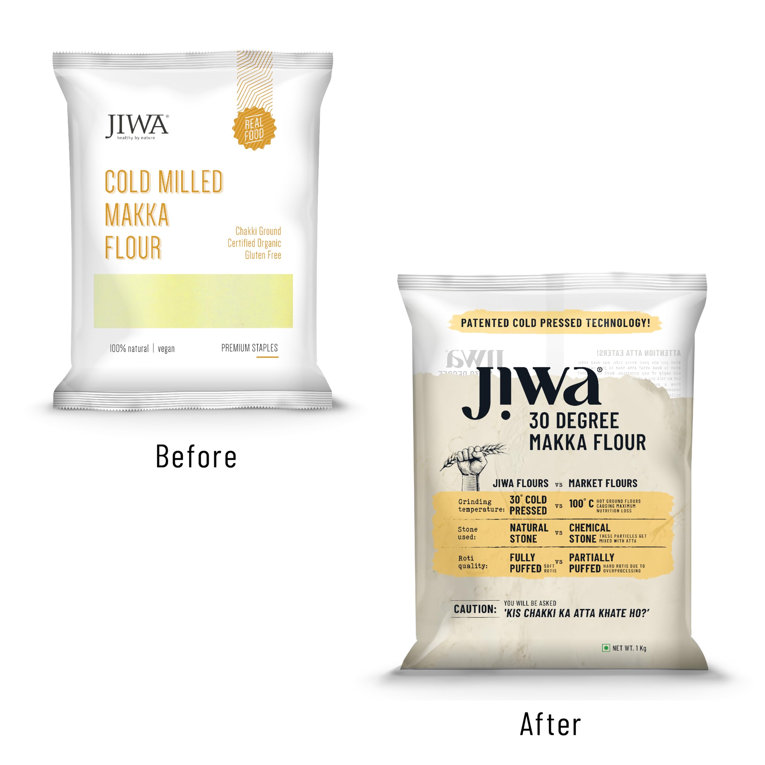 JIWA healthy by nature 30 Degree Makka Flour/Atta| Patented Cold Pressed Flour |Slow Ground | Makke Ka Atta| Corn Atta | Gluten Free | 1 kg - Image 2 thumbnail