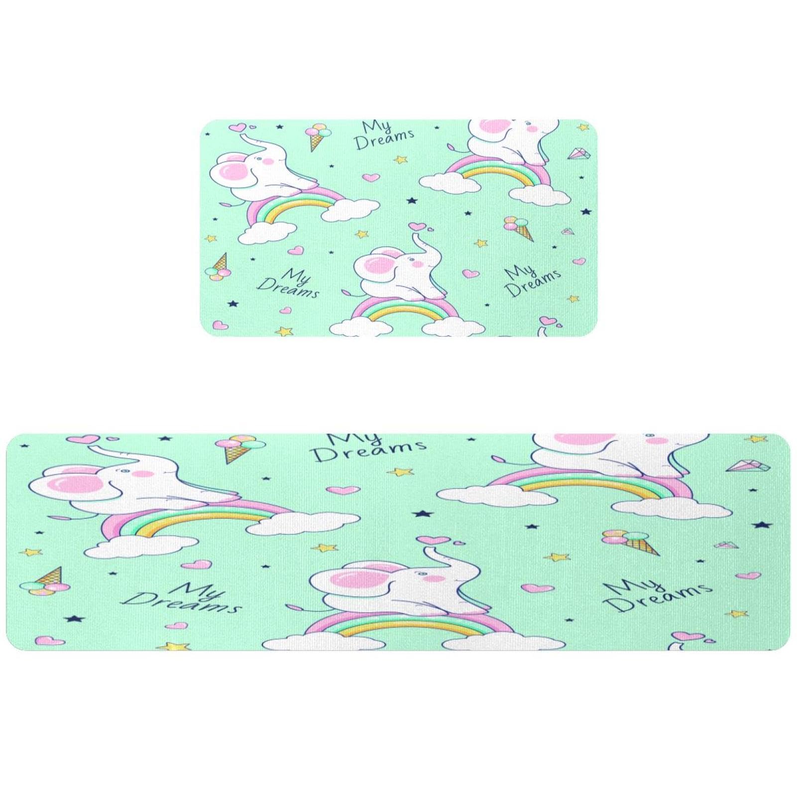 Tapis de cuisine antidérapant et lavable lot de 2 absorbant motif éléphant