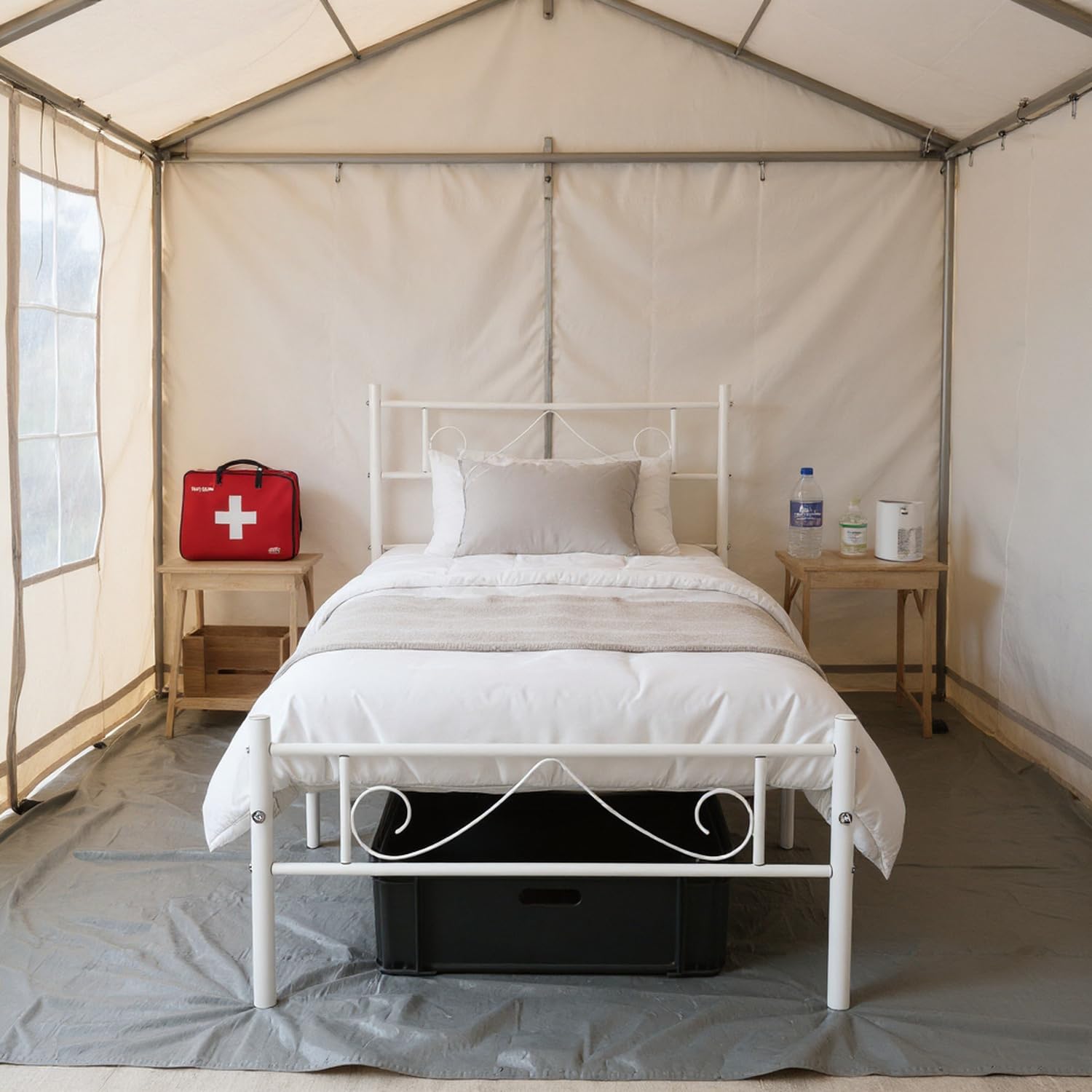 FurnitureR Cama de primeros auxilios con marco de metal resistente, diseño moderno de barba blanca, ahorro de espacio y duradera para respuesta de emergencia, escenarios de negocios y viajes, círculo