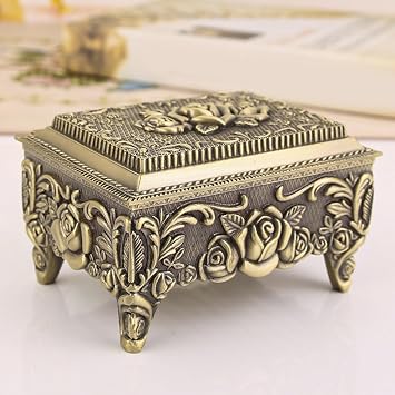 Jewerly Organizer Box, Vintage Metal Jewelry Case, Jewerly Stroage for Women Girls, Travel Jewelry Box Mini Trinket Storage Box for Earring, Ring, NecklaceBronze Colour [2046AB]