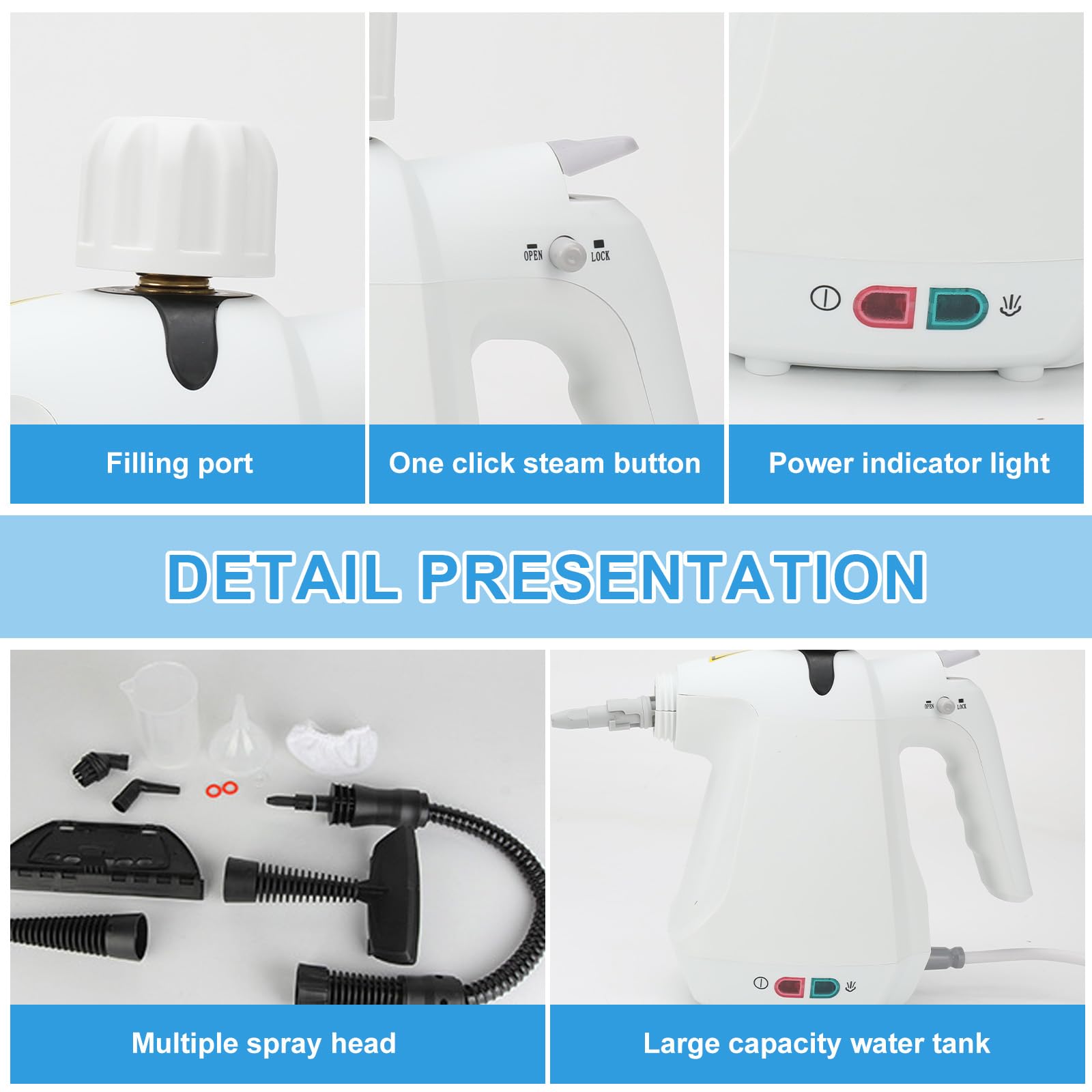 1000 W handheld stoomreiniger met 10 delen accessoires, handstoomreiniger voor thuisgebruik, voor keuken, badkamer, reiniging van vloer, gestoffeerde meubels, autostoelen en gordijnen