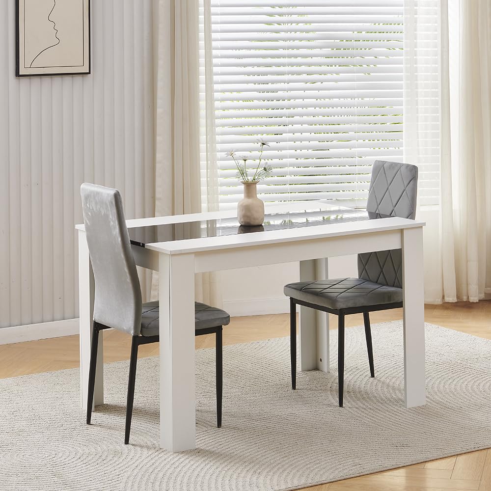 Homullel 120 cm Dining Table and 2 Chairs, 2 Seater Table and Chairs Set, Kitchen Dining Room Set for 2, Compact, Space Saving (Flannel Gray #2, 120cm, 2 Seats)