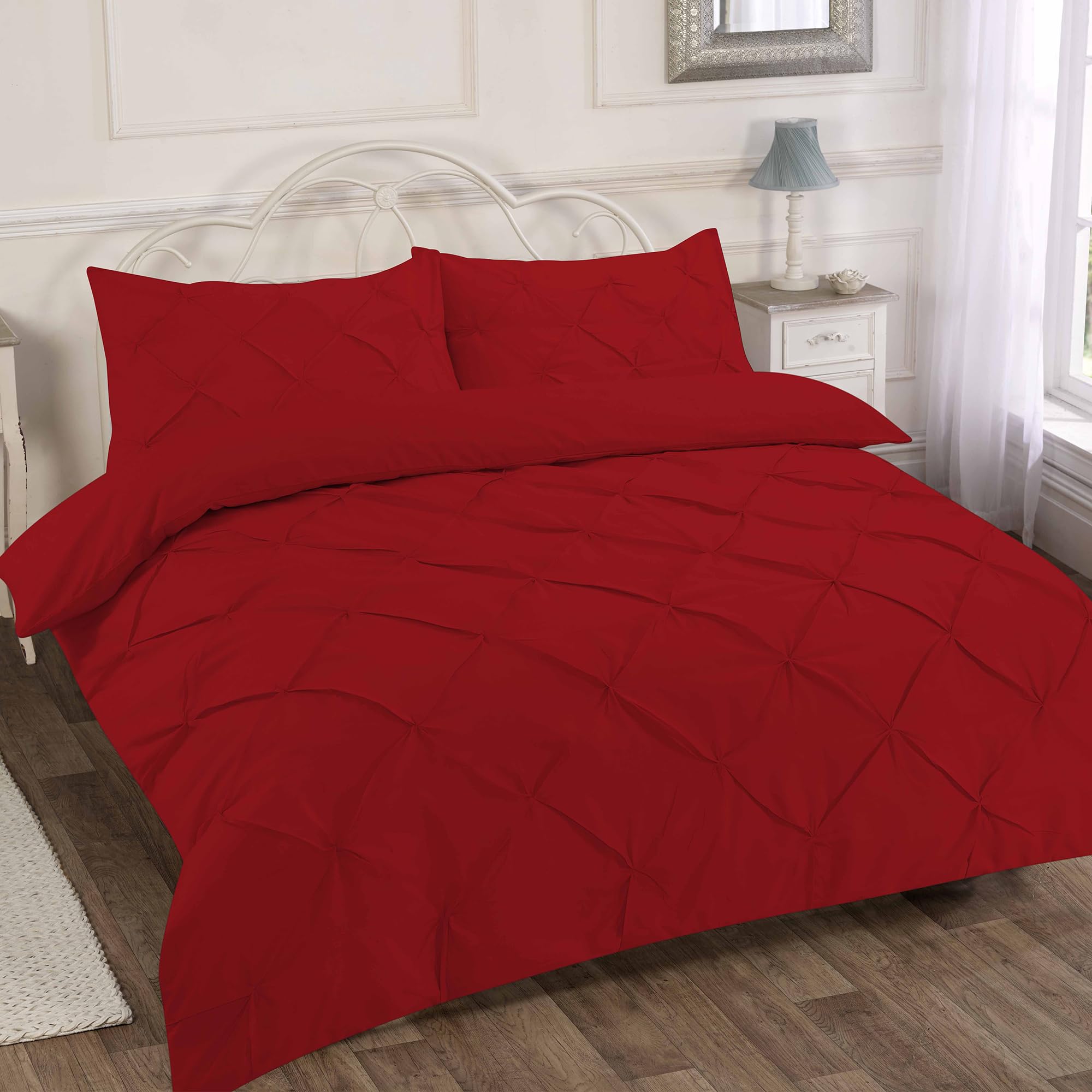 Home Sweet Home UK Pintuck Double Size Duvet Cover Sets Soft PolyCotton Duvet Cover Sets Doublesize With Button Closure Non-Iron Easy Care Bedding With Matching Pillowcases