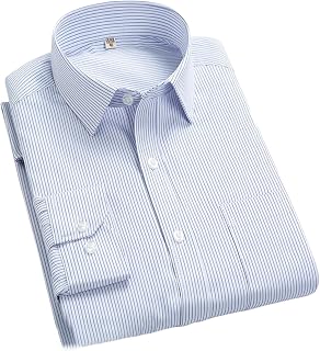 Camisa de manga larga para hombre, diseño de rayas, color azul y blanco